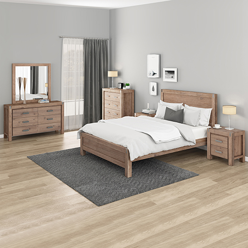 Nowra 5 Pcs Bedroom Suite In Solid Acacia Timber In Multiple Size & Colour with Dresser and Tallboy